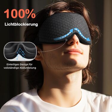 INNELO 3D маска для сну з блокуванням світла, ергономічна, для комфортного сну, чорна