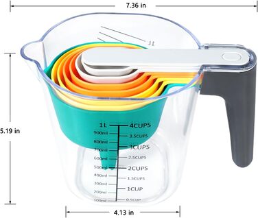 Набір мірних стаканів і ложок 10 шт для кухні, багатобарвний, BPA-free, для рідин і сипучих, посудомийна машина
