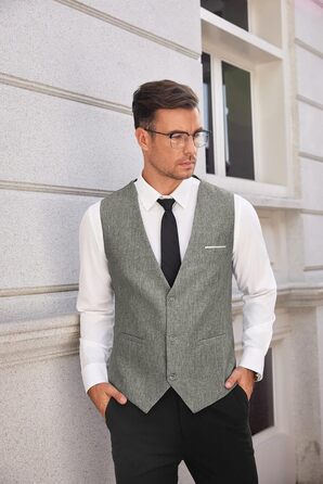 Костюмний жилет чоловічий COOFANDY з кишенями, V-подібний виріз, сірий, розмір M