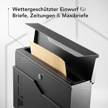 Поштовий ящик Oslo Anthrazit RAL7016 з газетницею та гравіюванням (без гравіювання) - вуличний, з нержавіючої сталі, стійкий до корозії та УФ-випромінювання