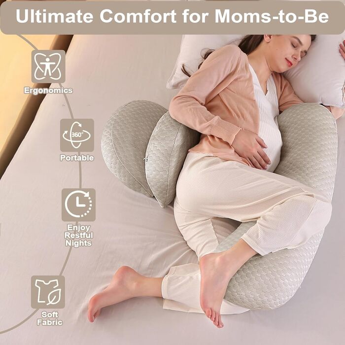 Вагітний подушок U-подібної форми SHANNA: подушка для сну на боці, подушка для годування, з м'якою оббивкою Minky Dot, велика подушка для підтримки, комфортна подушка для дорослих, подушка для тіла (бамбук Хакі, великий)