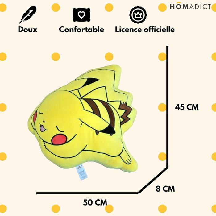 Подушка Pokémon Пікачу сплячий, м'яка плюшева, 50x45 см, ліцензія