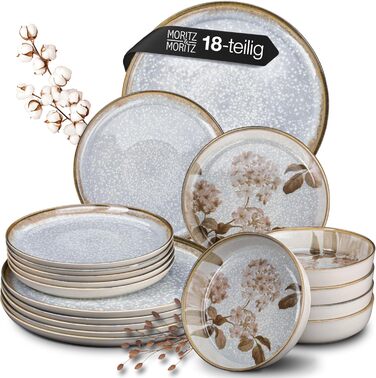 Moritz & Moritz Blossom 18-Piece Dinnerware Set - Elegant Porcelain Dinner Set for 6 - Includes Dinner Plates, Dessert Plates, and Soup Plates