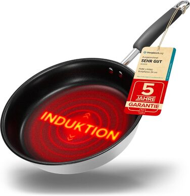 Набір сковорідок з нержавіючої сталі для всіх типів плит, 20 та 28 см, з антипригарним покриттям – 10 років гарантії, ергономічні ручки, рівномірний розподіл тепла, придатні для миття в посудомийній машині та використання в духовці – Набір сковорідок