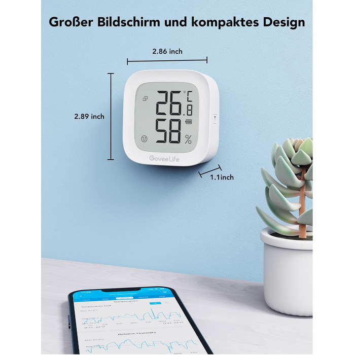 GoveeLife Wi-Fi Hygrometer Thermometer, Digital Indoor Temperature and Humidity Meter with App Notifications, Alarm & Data Storage, Remote Control Suitable for Bedrooms, Wine Cellars