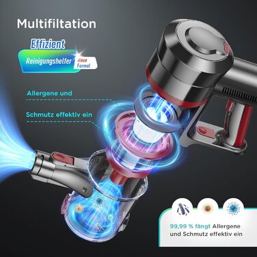 Бездротовий пилосос KLiHD 450Вт 38000Па з LED-дисплеєм, до 55 хв, антизаплутування, для шерсті тварин, твердих підлог і килимів