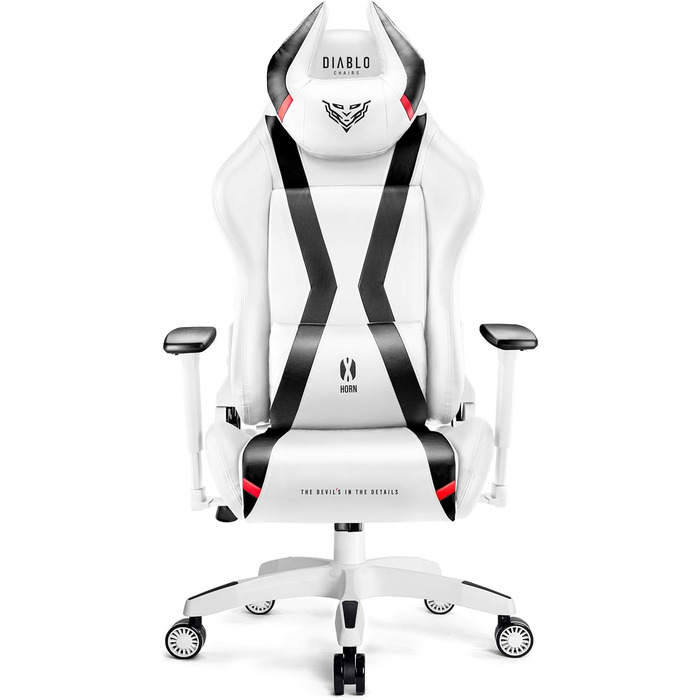 Ігрове крісло Diablo X-Horn 2.0 King (XL), біле, ергономічне, 3D підлокітники, офісне, з подушками для шиї та попереку, екошкіра, гойдалка