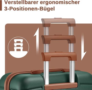 Чемодан KONO Reisekoffer Trolley 3-частинний з ABS+PC, жорсткий, з подвійними колесами та кодовим замком (великий 76 см, темно-зелений/коричневий)