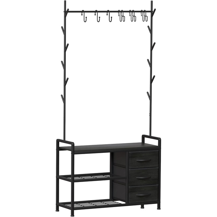 Вішалка для одягу з лавкою Leader Accessories, метал, чорний/чорне дерево, 176x30x84 см