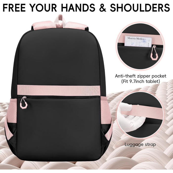 Шкільний рюкзак для дівчинки 3 в 1: рюкзак, ланч-бокс, пенал. Kawaii дизайн, 3-7 клас, антикрадійний, 24L (рожево-чорний)