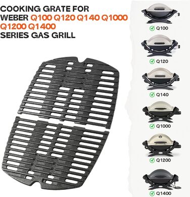 Решітка для гриля Onlyfire з чавуну, сумісна з Weber Q1000, Q120, Q140, Q1200, Q1400 (замінник Weber 7644)