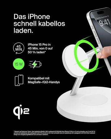 Belkin MagSafe 3-в-1 Бездротова Зарядка 15W для iPhone, Apple Watch та AirPods (Біла) - Сумісна з MagSafe/Qi2