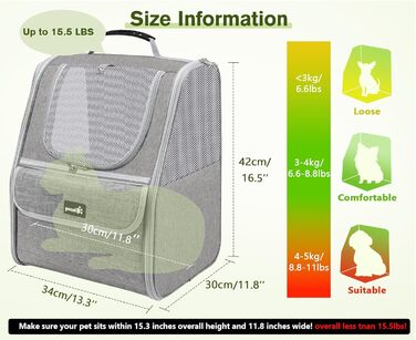 Рюкзак для кота Pecute з сіткою, дихаючий та легкий, для собак та котів до 6 кг (Світло-сірий)