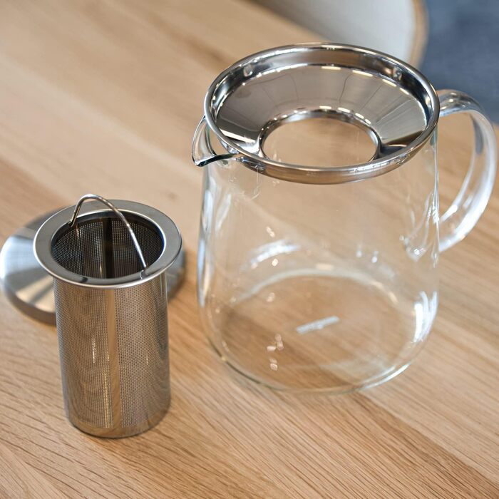 TEA BASE Glass Teapot 1L, Handcrafted Glass Teapot, Borosilicate Heat-Resistant, Removable Long Stainless Steel Infuser, High-Quality Lid, 3-Piece Set, for Loose Leaf Tea, for 4-8 Cups