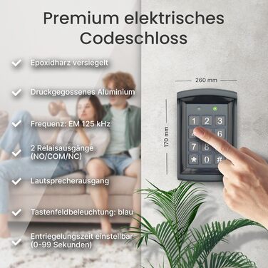 Розумний електронний замок MATHFEL із кодовою панеллю та RFID, для вхідних дверей, зовнішній, IP66, автоматичний доступ