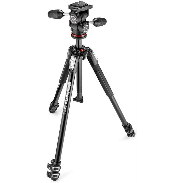 Штатив Manfrotto 190X з алюмінію – 3-секційний для бездзеркальних та DSLR камер (Kit з трьохсекційною ніжкою та 3-сторонньою головкою)