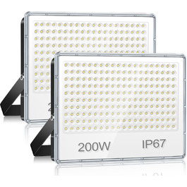 LED Floodlight Outdoor 300W, Outdoor Floodlight 30000LM, Waterproof LED Outdoor Floodlight IP67, 7000K Cold White Super Bright Outdoor Spotlights for Warehouse, Garden, Garage, Yard, Factory, Parking Lot (200W-2PC)