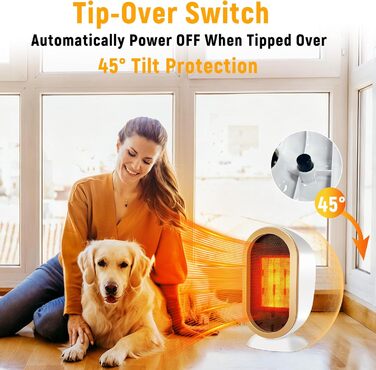 Електричний обігрівач Feebee: енергозберігаючий, тихий, 800/1200W, портативний, з контролем температури та захистом від перегріву та перекидання. Ідеально для спальні, дому, офісу (білий)