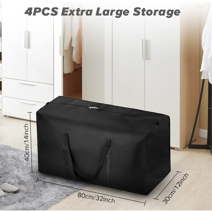 4 Pack Extra Large Travel Duffel Bag, Foldable, Waterproof, 600D Oxford Cloth, Durable Travel Bags for Men and Women, Strong Moving Boxes for House, Luggage Bags, Black, Travel