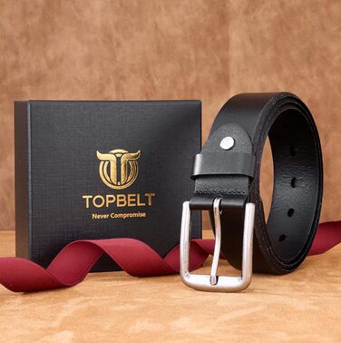Чоловічий шкіряний ремінь: класичний джинсовий ремінь для чоловіків з подарунковою коробкою. Чорний колір, розмір L (32W-35W, 105 см)