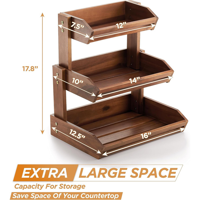 Двоярусна фруктова корзина HOLANA з акції - дерев'яна корзина для кухонного столу, органайзер для фруктів, овочів та закусок, корзина з акції (акція)