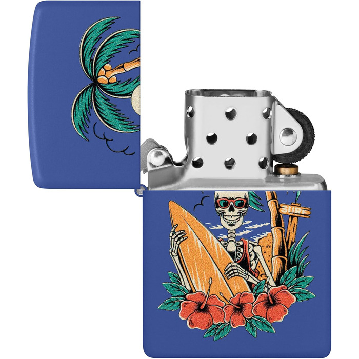 Запальничка Zippo Surfer Skull, вітрозахисна, синя матова, металева, багаторазова, подарункова упаковка, США