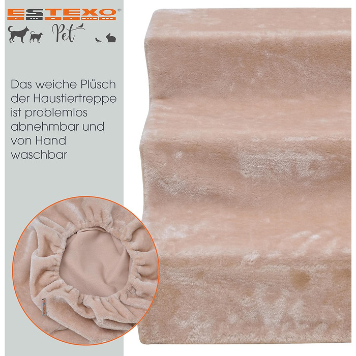 Сходинки для тварин ESTEXO: сходи для собак та котів, 3 сходи, плюшевий чохол, бежевий колір