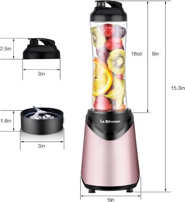 Блендер La Rêveuse Mix&Go: компактний ручний блендер з пляшками 550 мл, рожевий (300 Вт)
