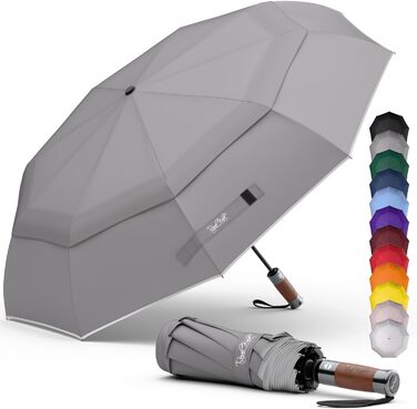 Чоловічий та жіночий парасолька Royal Walk: міцний, автоматичний, з дерев'яною ручкою, стійкий до вітру, з подвійним покриттям, сірий