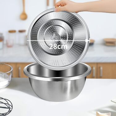 Ситечко кухонне нержавіюча сталь, 24 см + 2 миски, для миття овочів, фруктів, пасти, безпечне для посудомийної машини (2 шт.)