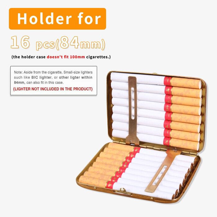 RWXCOW cigarette case for 16 cigarettes, 9.5x7 cm, gold