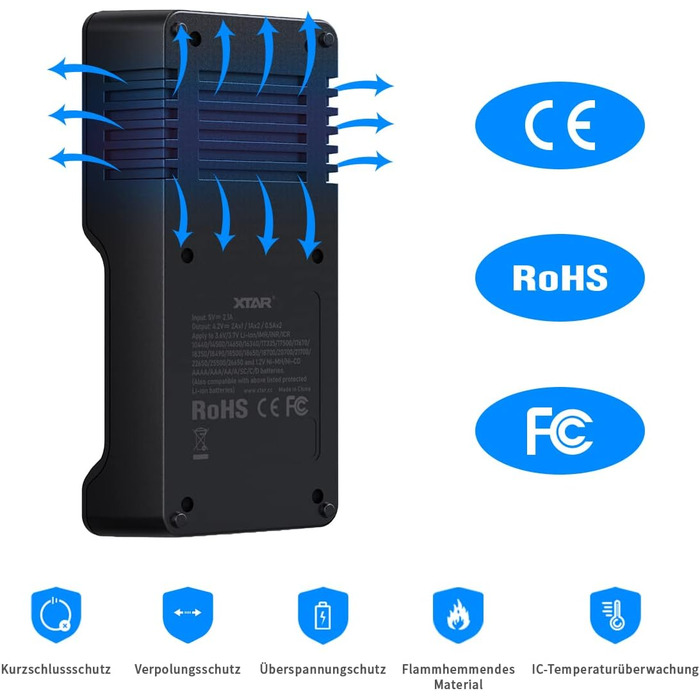 Зарядний пристрій XTAR VC2L для акумуляторів 18650/21700 з LCD дисплеєм та USB Type-C, 2 слоти, для Li-ion 3.6V/3.7V та Ni-MH/Ni-Cd AA/AAA