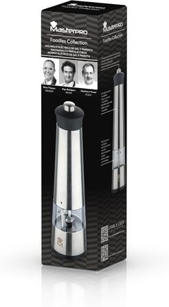 Електрична млин для перцю MasterPRO Foodies Collection, нержавіюча сталь 5.6x22 см, 2 відділення, безпечний дизайн