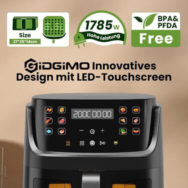 G12 Ultra 8.5L Air Fryer XL with Window - 1785W Electric Air Fryer with LED Touchscreen, 12 Functions, Dishwasher-Safe Baskets