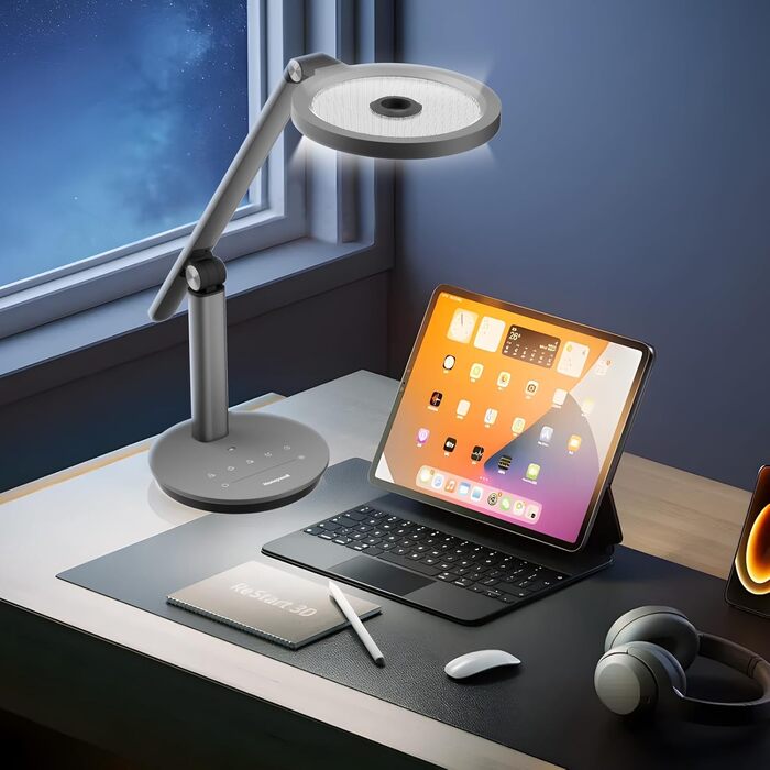 Лампа настільна Honeywell H6 Sunturalux Eye-Care LED з регулюванням яскравості, таймером та сенсорним керуванням (сіра)