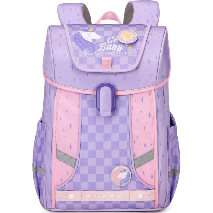 Дитячий рюкзак для школи 1-4 клас, ергономічний, з нагрудним ременем, для хлопчиків, 6-10 років, з відбиваючими елементами (фіолетовий)