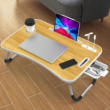 Столик для ноутбука в ліжко Huracan: регульований, з USB, підсклянником та ящиком (60x40 см, чорний)