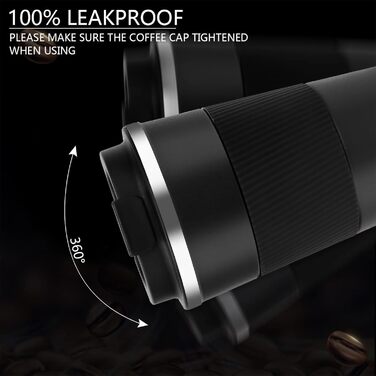 Термокружка для кави з кришкою, 380 мл, з подвійними стінками, з нержавіючої сталі, для гарячих та холодних напоїв, кави, води та чаю (чорна)