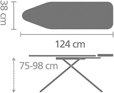 Brabantia - Ironing Board B - for Steamer - Extra Large Metal Stand - Height Adjustable - Solid Four-Leg Frame - Slightly Offset - Fits Devices up to 40 x 22 cm - Denim Black - 124 x 38 cm Ironing Board (124 x 38 cm) Steam Station Shelf Denim Black