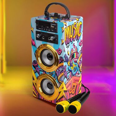 Дитячий караоке-апарат Trendix рожевого кольору з 2 мікрофонами, FM-радіо, USB, Bluetooth, SD-картою. Музична скринька з мікрофоном - ідеальний подарунок!