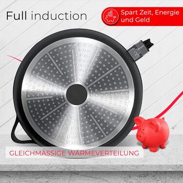 Набір посуду Induktion BRIEBЕ 12-ти частинний: 4 казани з алюмінію, 2 сковорідки з антипригарним покриттям ILAG GRANITEC (без PFOA), кришки зі скла, рукавички з силікону. Підходить для індукційних, газових плит та духовки.