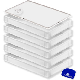Pizza Ball Box with Lid (60 x 40 x 7.6 cm) Plastic Container for Pizza Dough, Stackable Container, Dough Tray, Proofing Box, Dough Box (5x Box with 5 Lids)