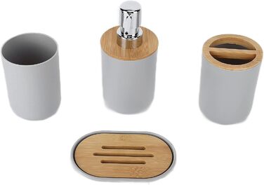 Набір аксесуарів для ванної кімнати на 4 предмети: тримач для зубних щіток, мильниця, дозатор для лосьйону, стакан для ополіскувача, сучасне оздоблення для дому та готелю (сірий)