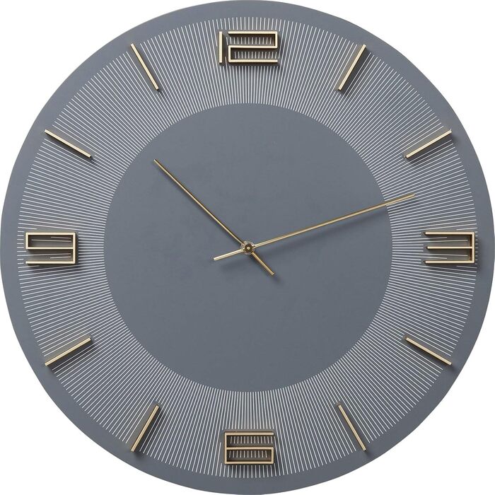 Kare Design Wall Clock Leonardo, /Gold, 49cm Diameter, Modern, Aluminum, Round, Clock for Living Room, Bedroom, Office, Battery not included (Gray)