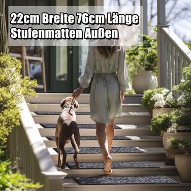 Гумові килимки для сходів Aucuda, 6 шт., 76x22 см, зовнішні, антиковзкі, водостійкі, сірі (листя)