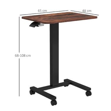 Vinsetto Adjustable Height Laptop Table with 4 Wheels, 2 Brakes, 65 cm x 48 cm x 108 cm, with Hand Crank, Brake, Particleboard, Rustic Brown | Aosom