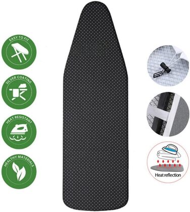 Чохол для прасувальної дошки Yizunnu, 140 x 50 см, товсте ущільнення, шнурок для фіксації, регульована застібка, простий крій та стійкий до подряпин принт (чорні крапки)