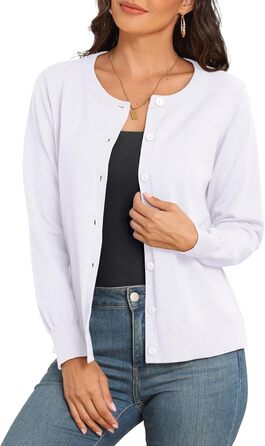 Кардиган PrinStory з в'язаного полотна з круглою горловиною, легкий, з кнопками (XL, білий)