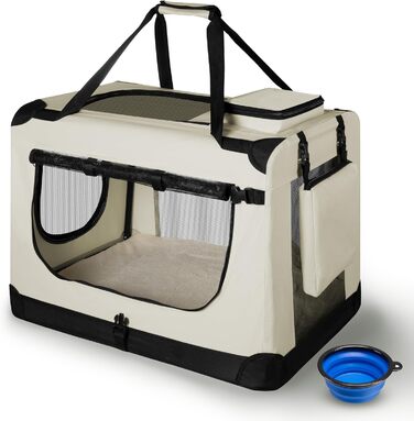 Juskys Foldable Dog Carrier Box - Portable Travel Cage for Dogs, Cats & Pets - Oxford Fabric, Includes Blanket, Bag & Handles - 34x50x36 cm