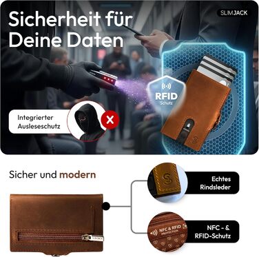 Slimjack Smart Wallet: чоловічий гаманець з RFID-захистом, алюмінієвий картхолдер та відділенням для монет (світло-коричневий)